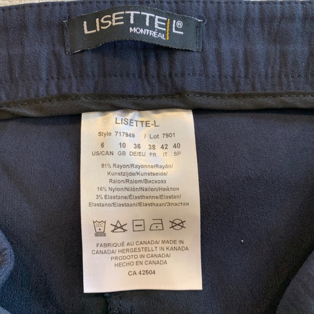 Lisette L Montréal Navy Comfort Pant Pull-On Slim Leg Size 6 Made in Canada Work - Picture 3 of 8